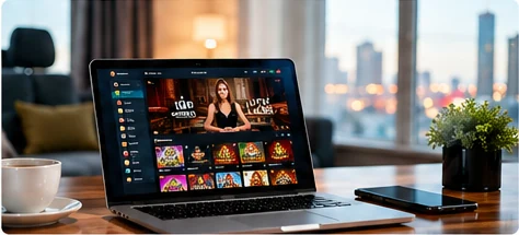 Ноутбук с интерфейсом live casino в современном интерьере